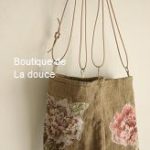 フランスアンティーク麻布にパッチワーク刺繍をしたポシェット